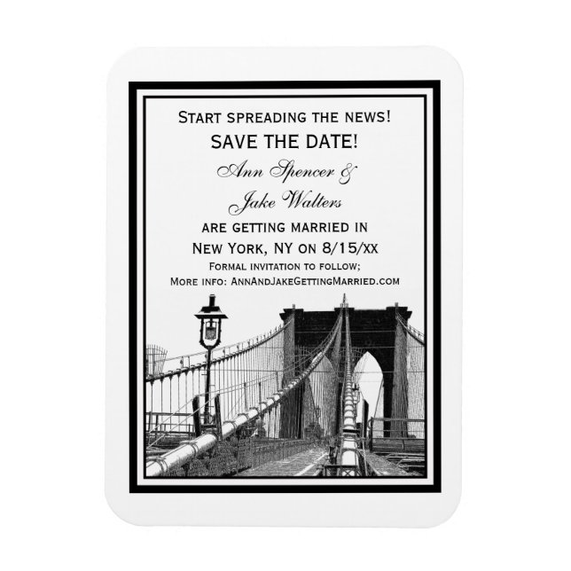 Magnet Flexible NYC Skyline Brooklyn Bridge #2 Enregistrer la date (Vertical)