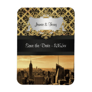 Magnet Flexible NYC Skyline Sépia B5 Ruban Noir Damassé Save the D