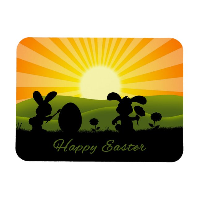 Magnet Flexible Oeuf de peinture de lapin de Pâques mignon (Horizontal)