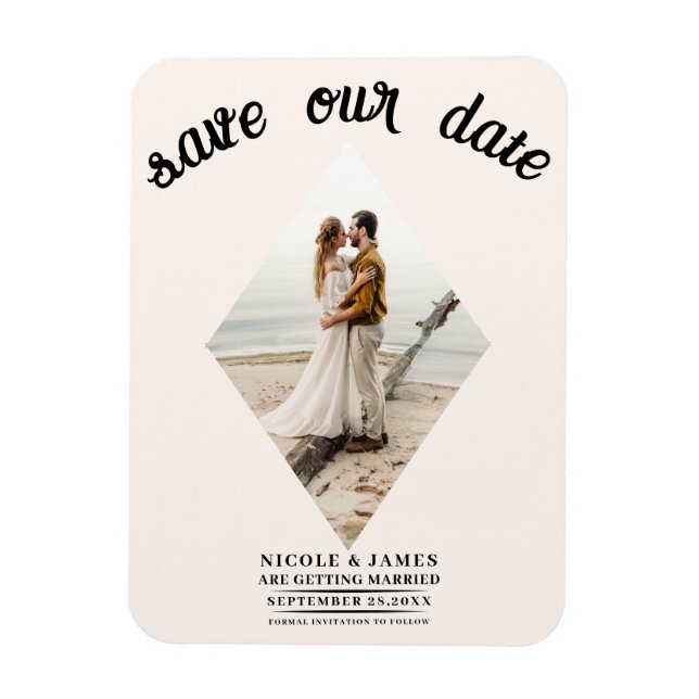 Magnet Flexible Off White Diamond Photo Wedding Enregistrer la dat (Vertical)