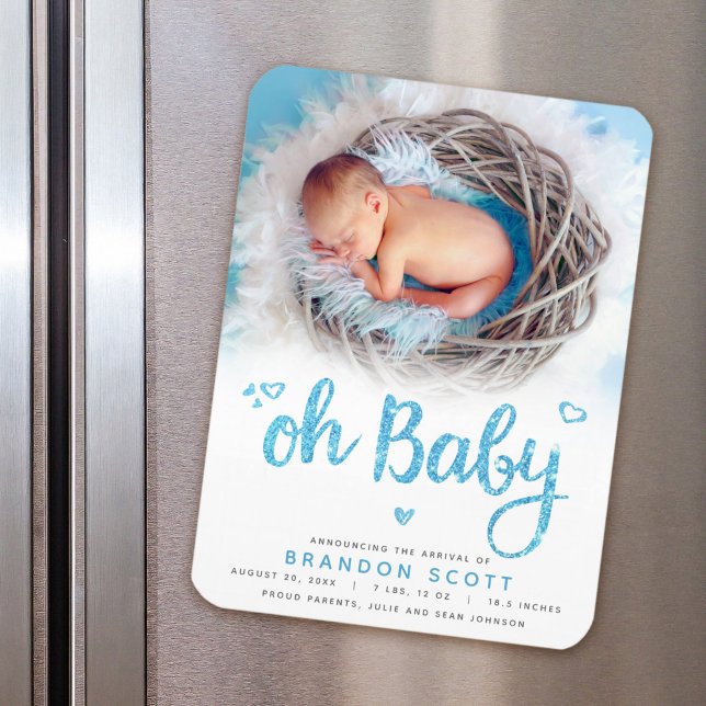 Magnet Flexible Oh Baby Sweet Bold Modern Blue Boy Photo de naissa (Créateur téléchargé)