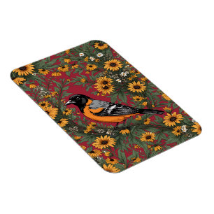 Magnet Flexible Oiseau Oriole de Baltimore et fleurs de Susan aux