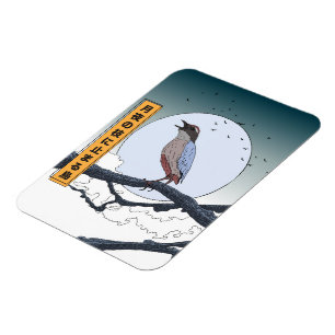 Magnet Flexible Oiseau sur une branche par une nuit au clair de lu