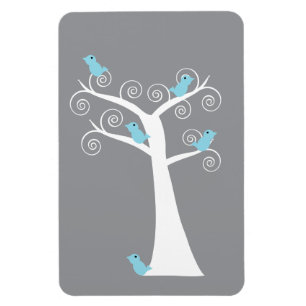 Magnet Flexible Oiseaux bleu clair sur un arbre blanc tourbillonna
