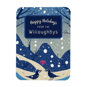 Magnet Flexible Oiseaux bleus d'hiver Noël Salutations de Noël