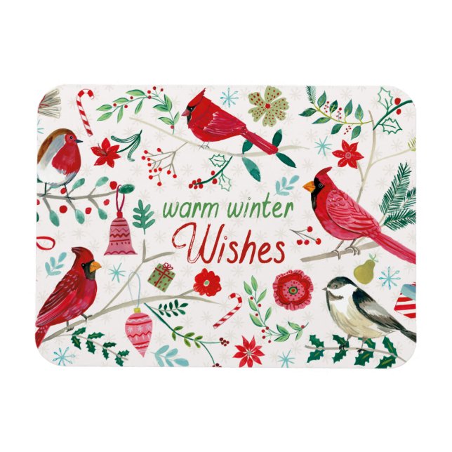 Magnet Flexible Oiseaux d'hiver - Voeux chauds (Horizontal)