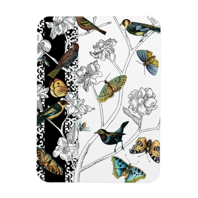 Magnet Flexible Oiseaux et papillons sur un Arrière - plan noir et (Vertical)