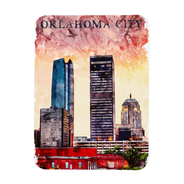 Magnet Flexible Oklahoma City Aquarelle Peinture Skyline (Vertical)