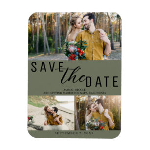 Magnet Flexible Olive Green Enregistrer la date Mariage 3 photos