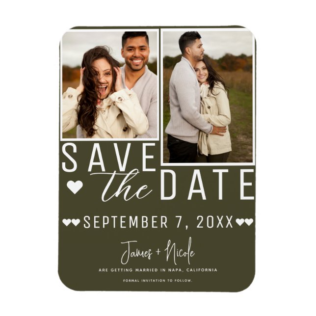 Magnet Flexible Olive vert moderne Enregistrer la date 2 Mariage p (Vertical)