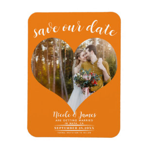 Magnet Flexible Orange Coeur photo mariage Enregistrer la date