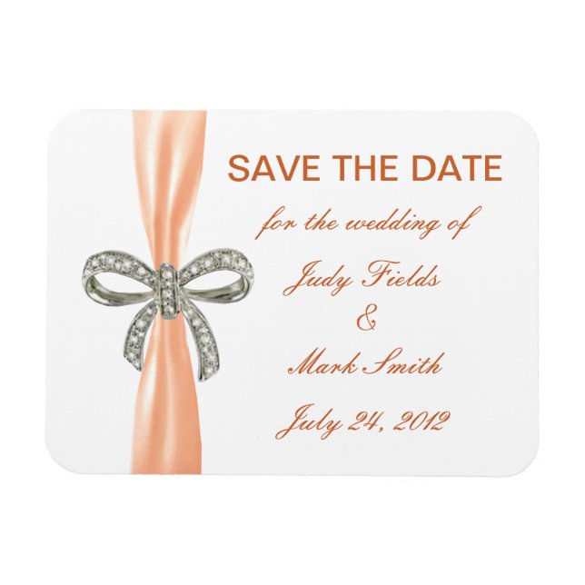 Magnet Flexible Orange Diamond Bow Wedding Enregistrer La Date Mag (Horizontal)