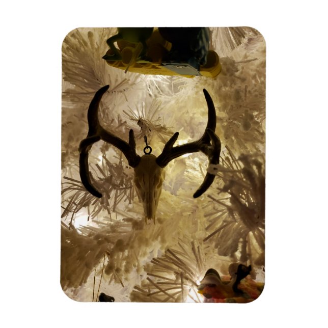 Magnet Flexible ornement crâne cerf arbre de Noël blanc (Vertical)