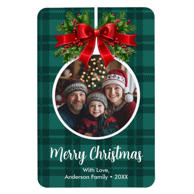 Magnet Flexible Ornement de boule de Noël Photo Buffle vert Plaid (Vertical)
