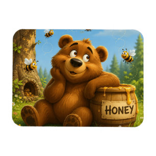Magnet Flexible Ours mignon avec baril de miel et abeilles joyeuse