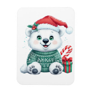 Magnet Flexible Ours polaire de Noël mignon en pull festif