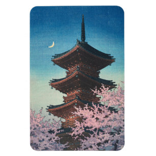 Magnet Flexible Pagode de printemps japonaise vintage en gravure s