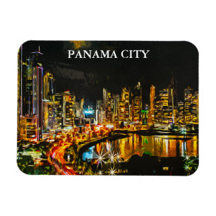 Magnet Flexible Panama City By Night Aquarelle Peinture Skyline