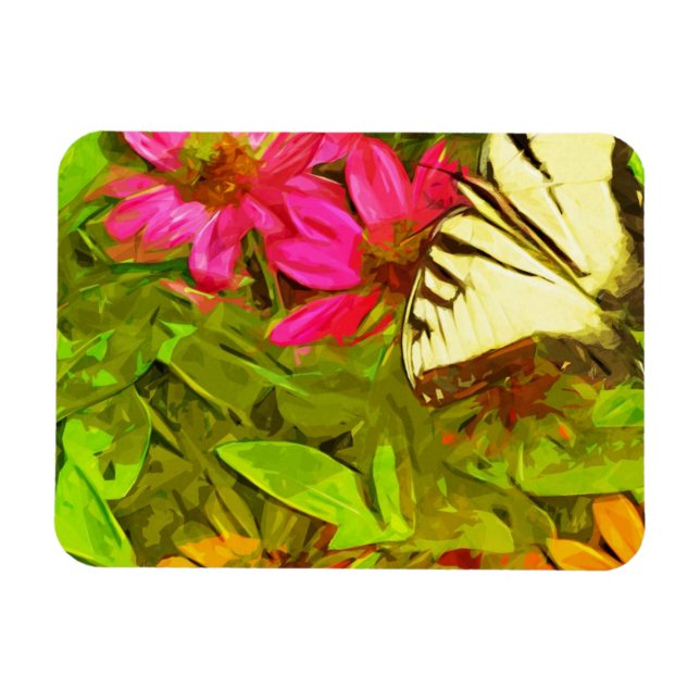 Magnet Flexible Papillon à queue jaune sur Fleurs Abstrait (Horizontal)