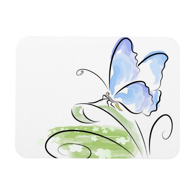 Magnet Flexible Papillon assis sur l'herbe sur le terrain fleuri (Horizontal)