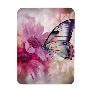 Magnet Flexible Papillon Dreamy aux fleurs roses