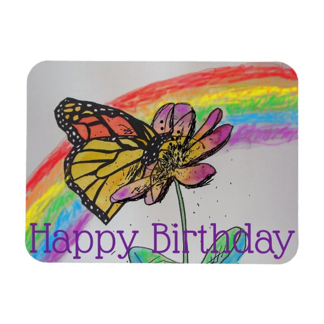 Magnet Flexible Papillon Monarque Arc-en-Ciel Peinture Aimant Anni (Horizontal)