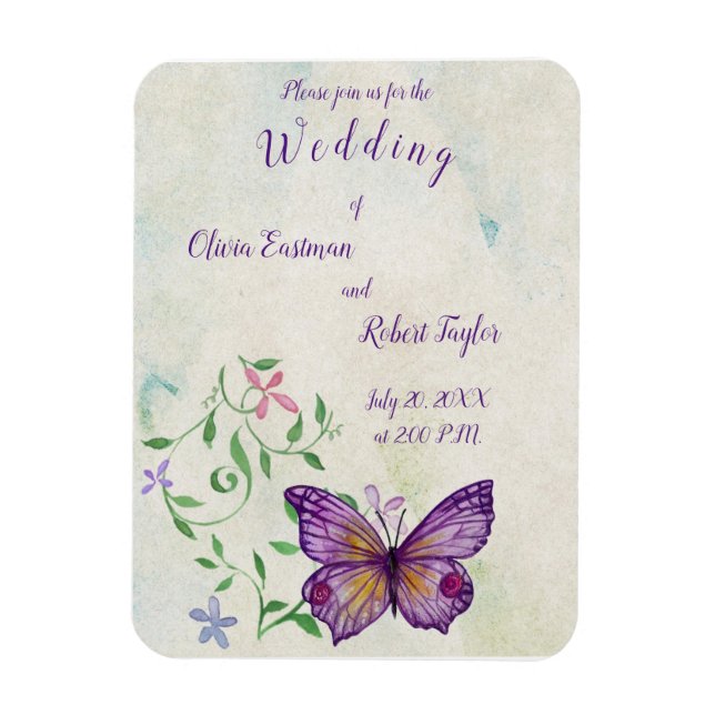 Magnet Flexible Papillon pourpre à aquarelle personnalisée (Vertical)