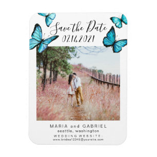 Magnet Flexible Papillons bleus Frame Wedding Enregistrer la Date 