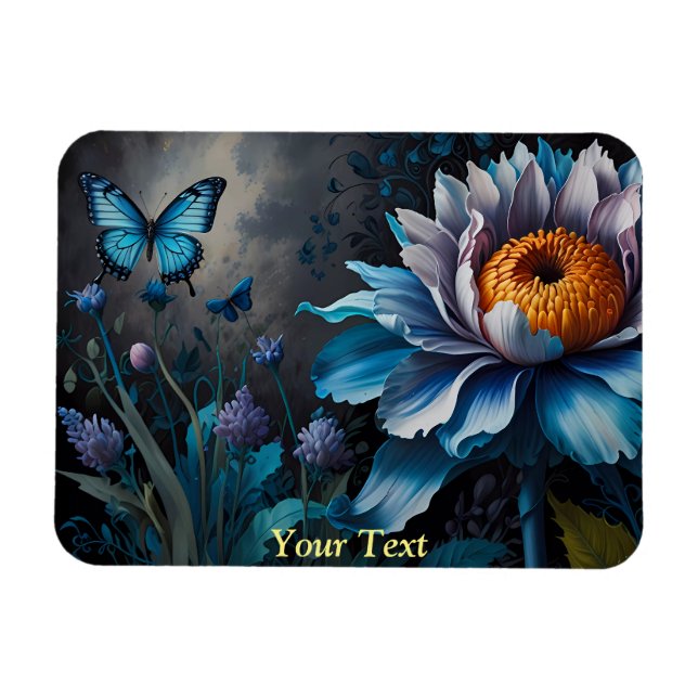 Magnet Flexible Papillons bleus sur Orange Bloom (Horizontal)