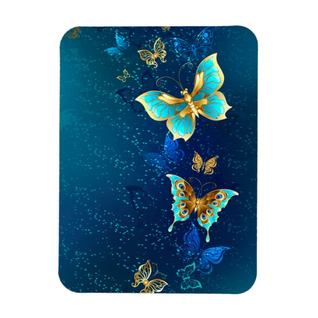 Magnet Flexible Papillons d'or sur un Arrière - plan bleu (Vertical)