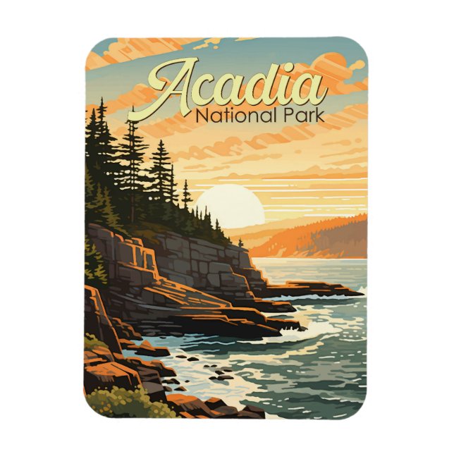 Magnet Flexible Parc national Acadia Illustration Rétro (Vertical)