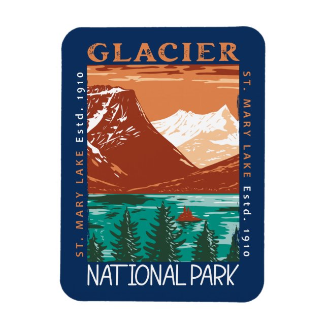 Magnet Flexible Parc national des Glaciers Montana Vintage en détr (Vertical)