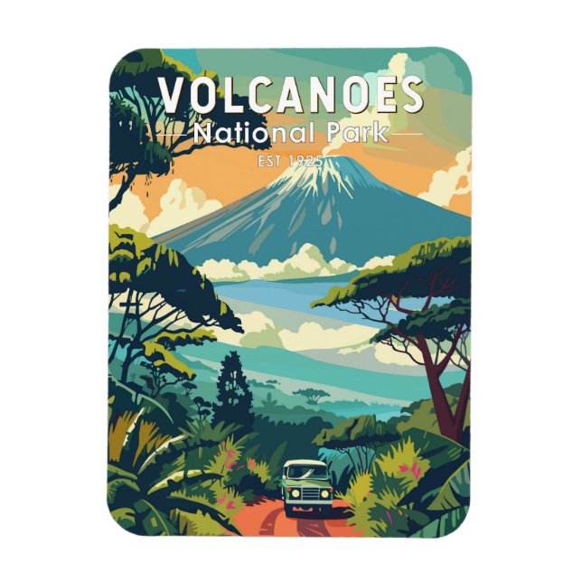 Magnet Flexible Parc national des Volcans Rwanda Travel Art Vintag (Vertical)