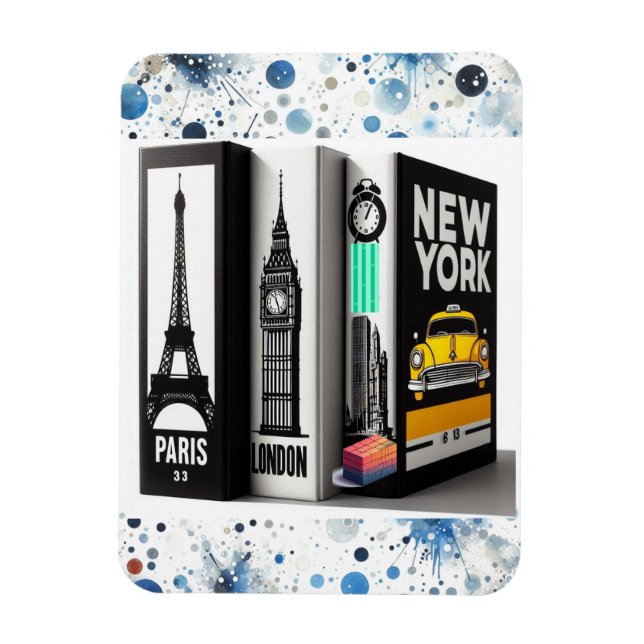 Magnet Flexible Paris Londres New York Books (Vertical)