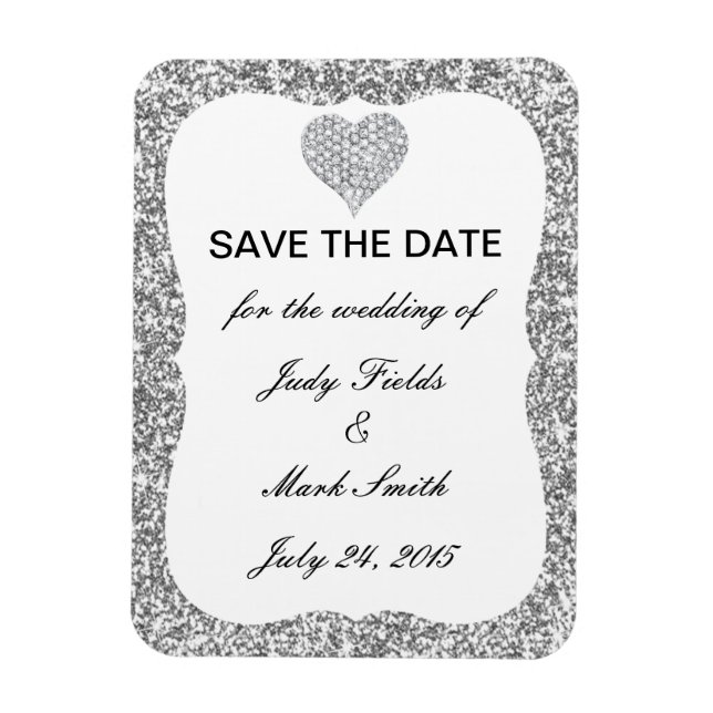 Magnet Flexible Parties scintillant Argent Diamond Coeur Économise (Vertical)