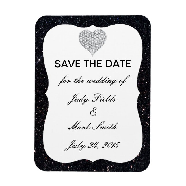Magnet Flexible Parties scintillant Noire Coeur Diamond Enregistre (Vertical)