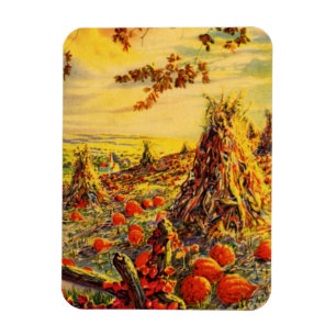 Magnet Flexible Patch de Citrouille Halloween vintage avec Haystac
