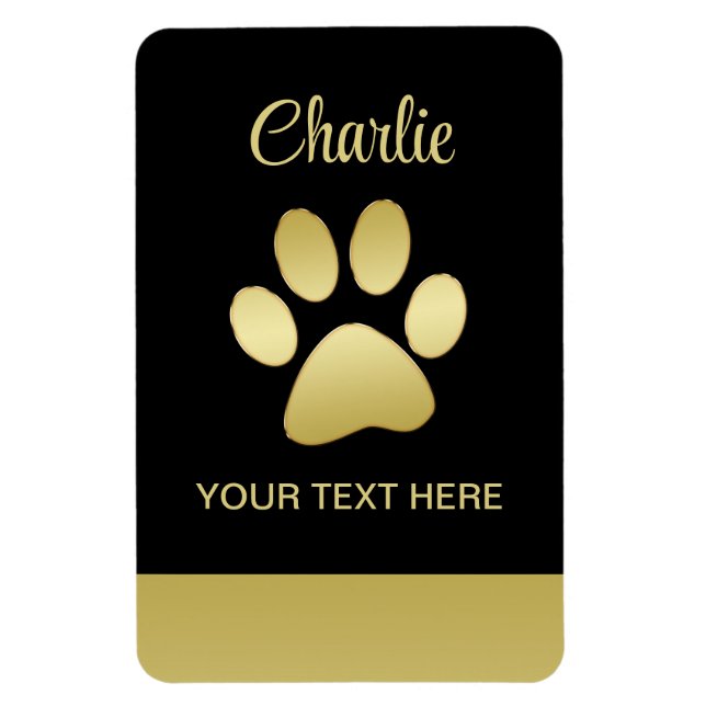 Magnet Flexible Paw chien brillant or sur arrière - plan noir (Vertical)