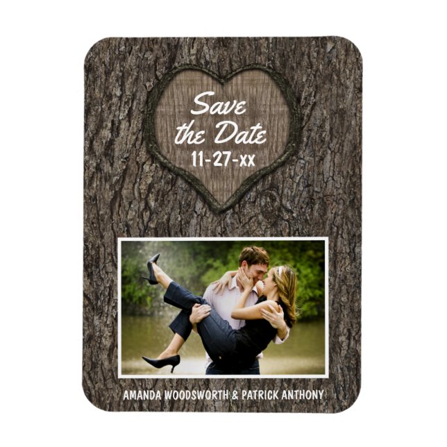 Magnet Flexible Pays Chêne sculpté rustique Sauver La Date (Vertical)