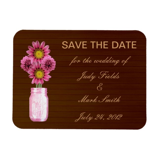 Magnet Flexible Pays Rustic Rose Mason Jar Enregistrer la date Mag (Horizontal)