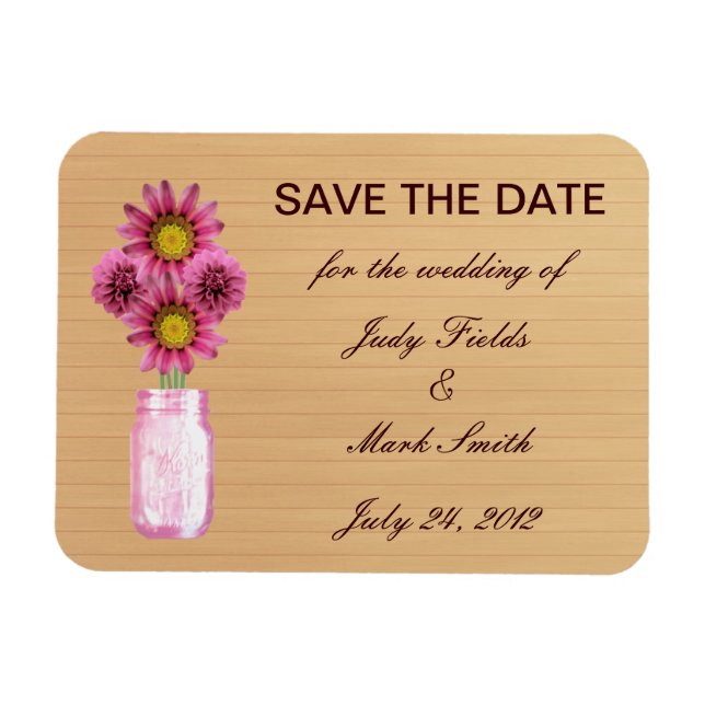Magnet Flexible Pays Rustic Rose Mason Jar Enregistrer la date Mag (Horizontal)