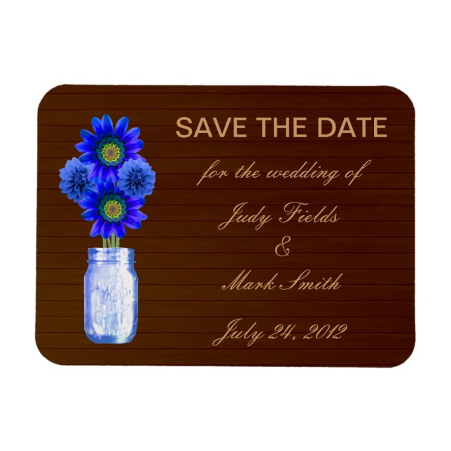 Magnet Flexible Pays Rustique Bleu Mason Jar Enregistrer la date M (Horizontal)
