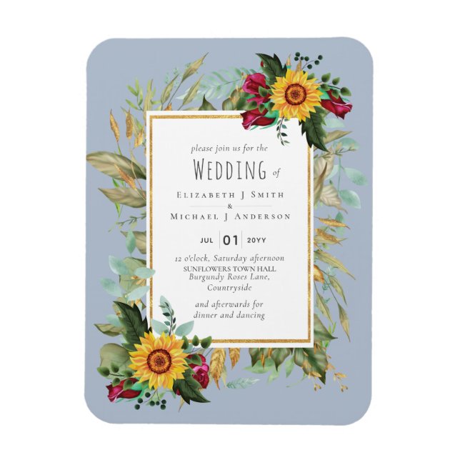 Magnet Flexible Pays Tournesols Rustiques Bourgogne Mariage Rose (Vertical)