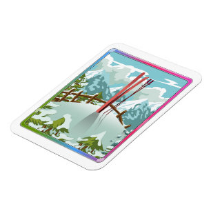 Magnet Flexible Paysage de ski dessin animé