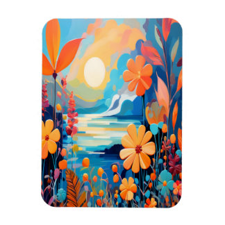 Magnet Flexible Paysage floral au coucher du soleil Art de la natu