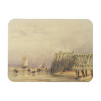 Paysage marin avec nacelles et figures à voile