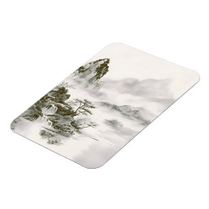 Magnet Flexible Paysage minimaliste de montagne zen à l'encre brum
