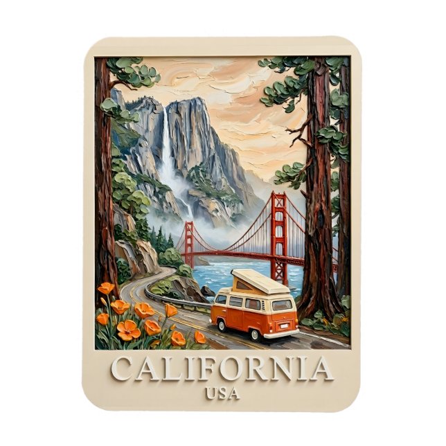 Magnet Flexible Paysage Texturé 3D Vintage de Road Trip en Califor (Vertical)