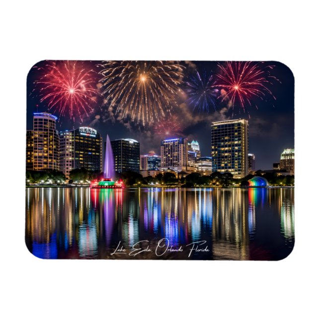 Magnet Flexible Paysage urbain d'Orlando Floride avec feux d'artif (Horizontal)