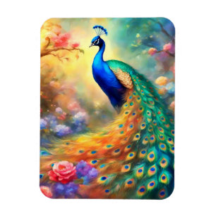 Magnet Flexible Peacock Bird 100 avec fleurs